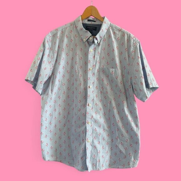 Banana Republic Men's Cotton‎ Short Sleeve Casual Button Down Flamingo Shirt-XL - Picture 1 of 8